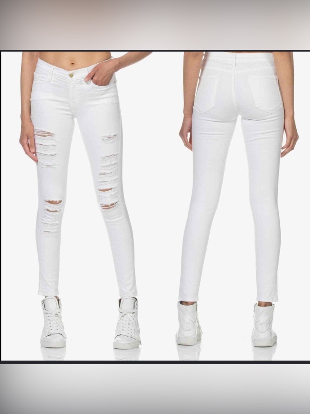 Frame Denim White Ripped Skinny Jeans 038